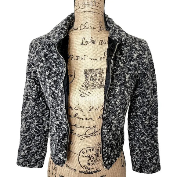 Claudie Pierlot Paris Womens Designer Wool Tweed Blazer Jacket Size 2 Black - Picture 4 of 12